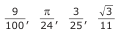 Answer A: 9 π 24 3, 113 100 , 25 ,