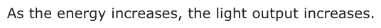 Answer A: As the energy increases, the light output increases.