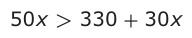 Answer B: 50 x > 330 + 30 x